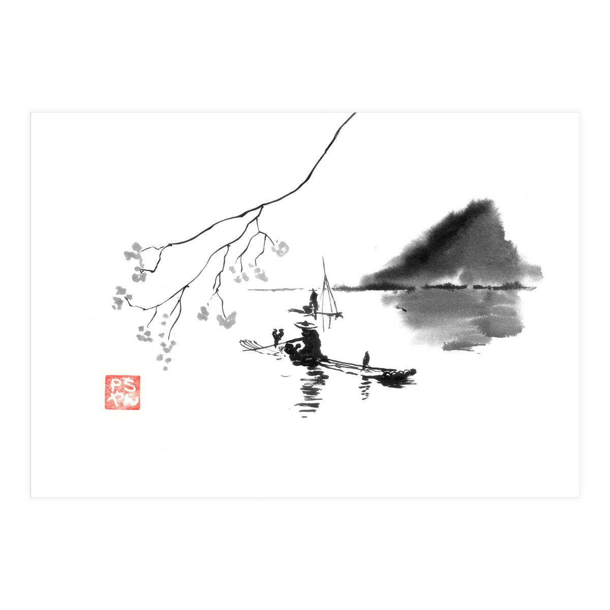 Fishermen on river li (Print Only)