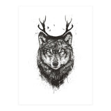 Deer Wolf Bw (Print Only) thumbnail