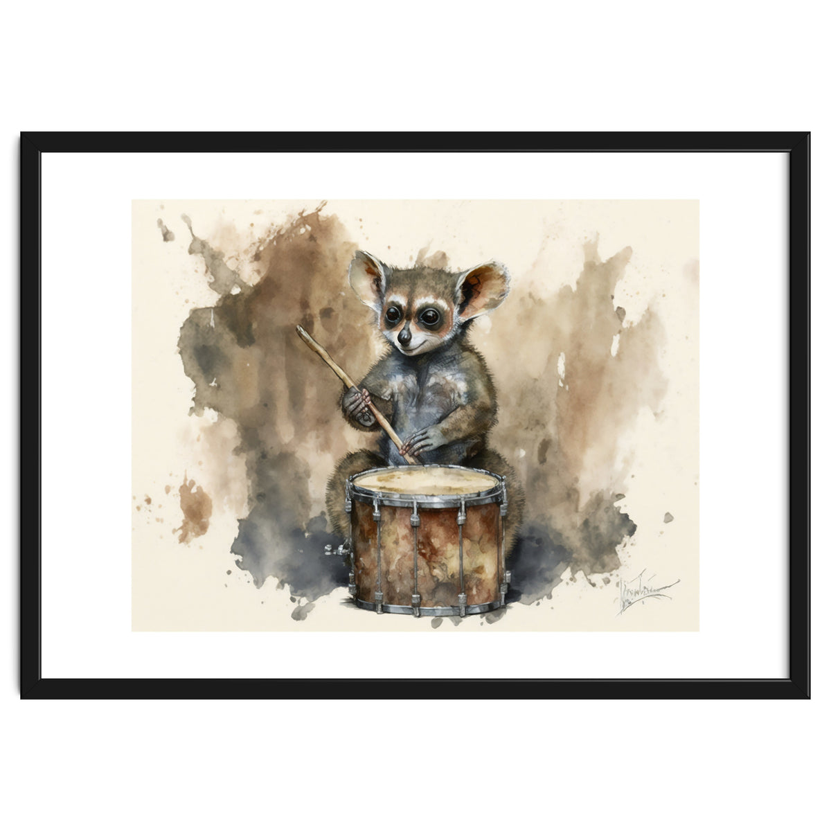 Bush Baby Playing Drum Watercolor Painting
