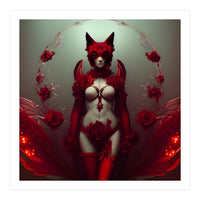 Red Floral Fox Vixen in Lingerie with Roses (Print Only)