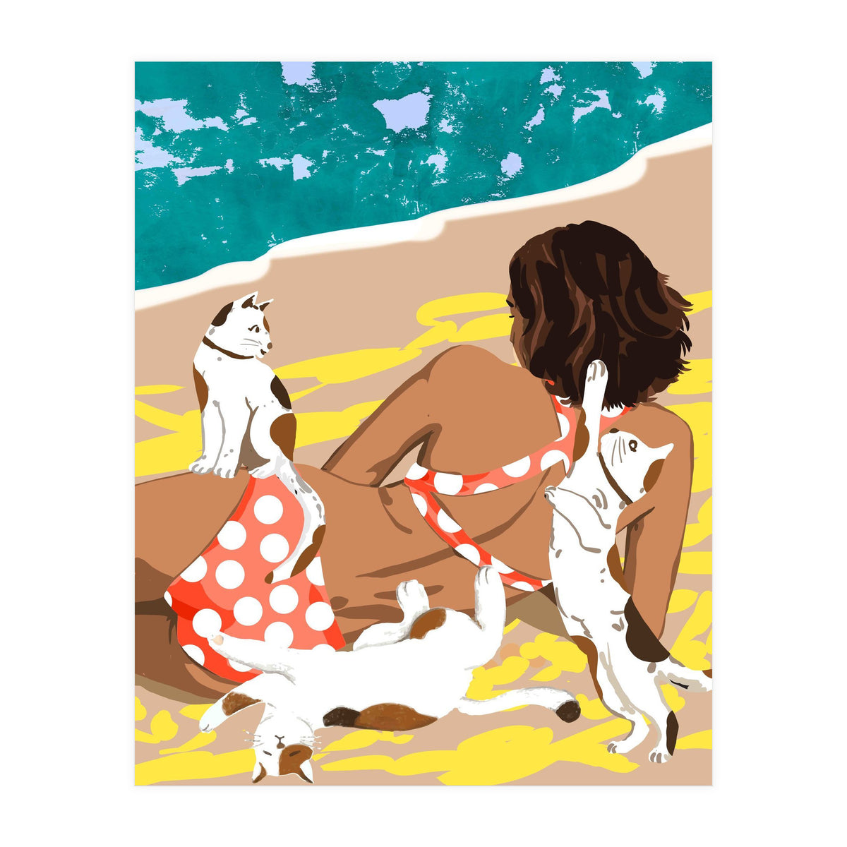 Cat Mom On The Beach (Print Only)