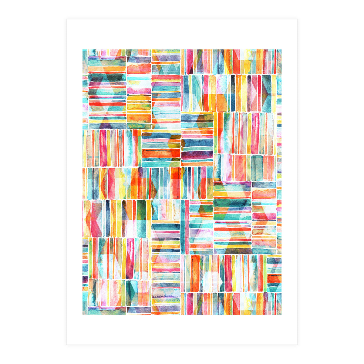 Summer Pastel Geometric and Striped Abstract on white (Print Only)