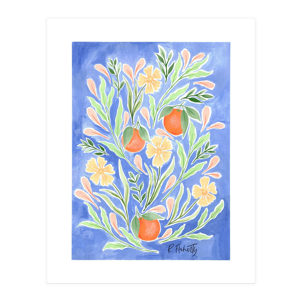 Wild Orange FLoral | Cobalt Blue (Print Only)