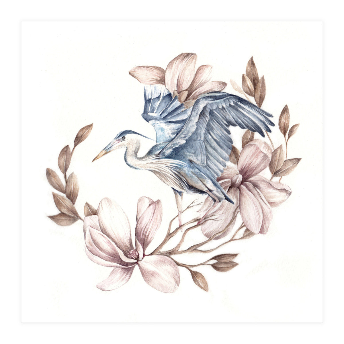 Crane and Flowers (Print Only)