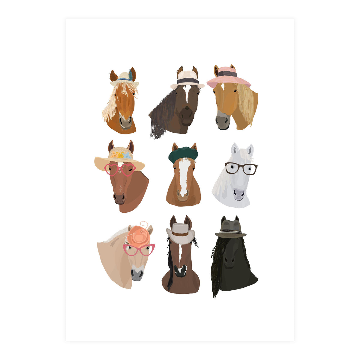 Horses in Glasses and Hats (Print Only)