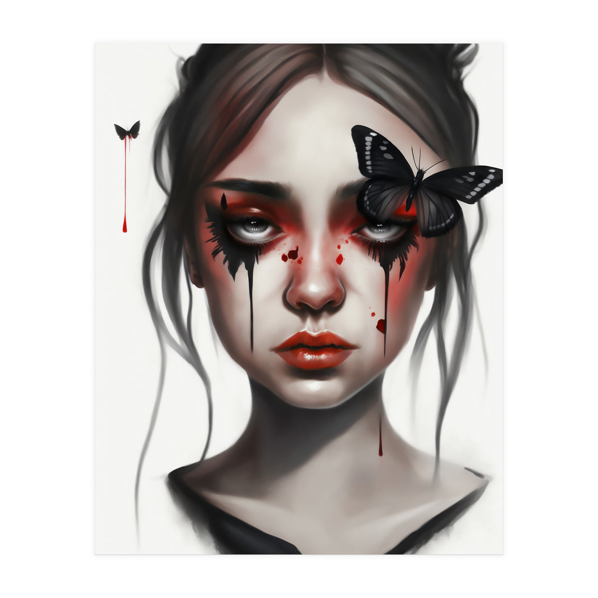 Goth Girl With Butterflies Portrait (Print Only)