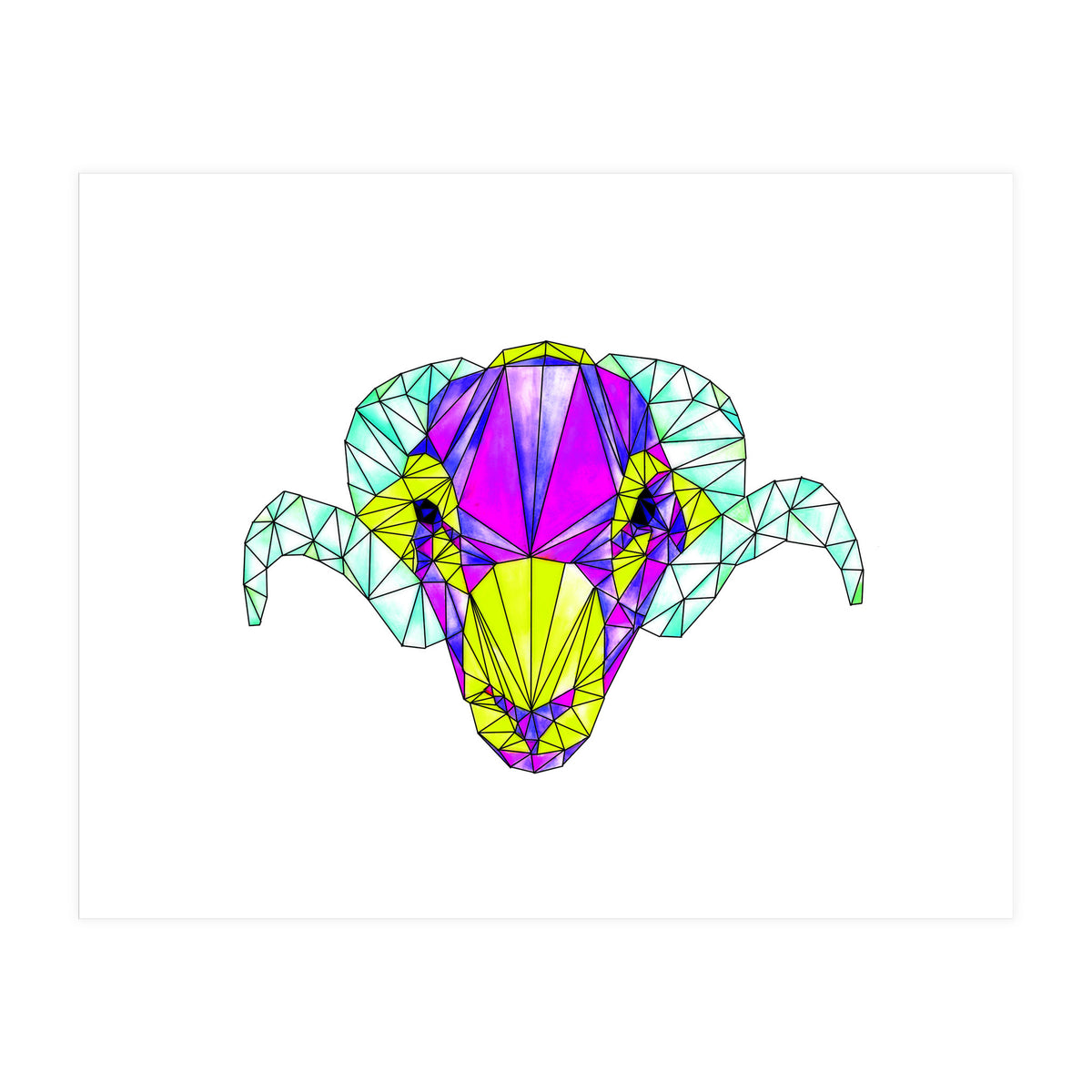 Colourful Geometric Swaledale Sheep Tup with Black Lines (Print Only)
