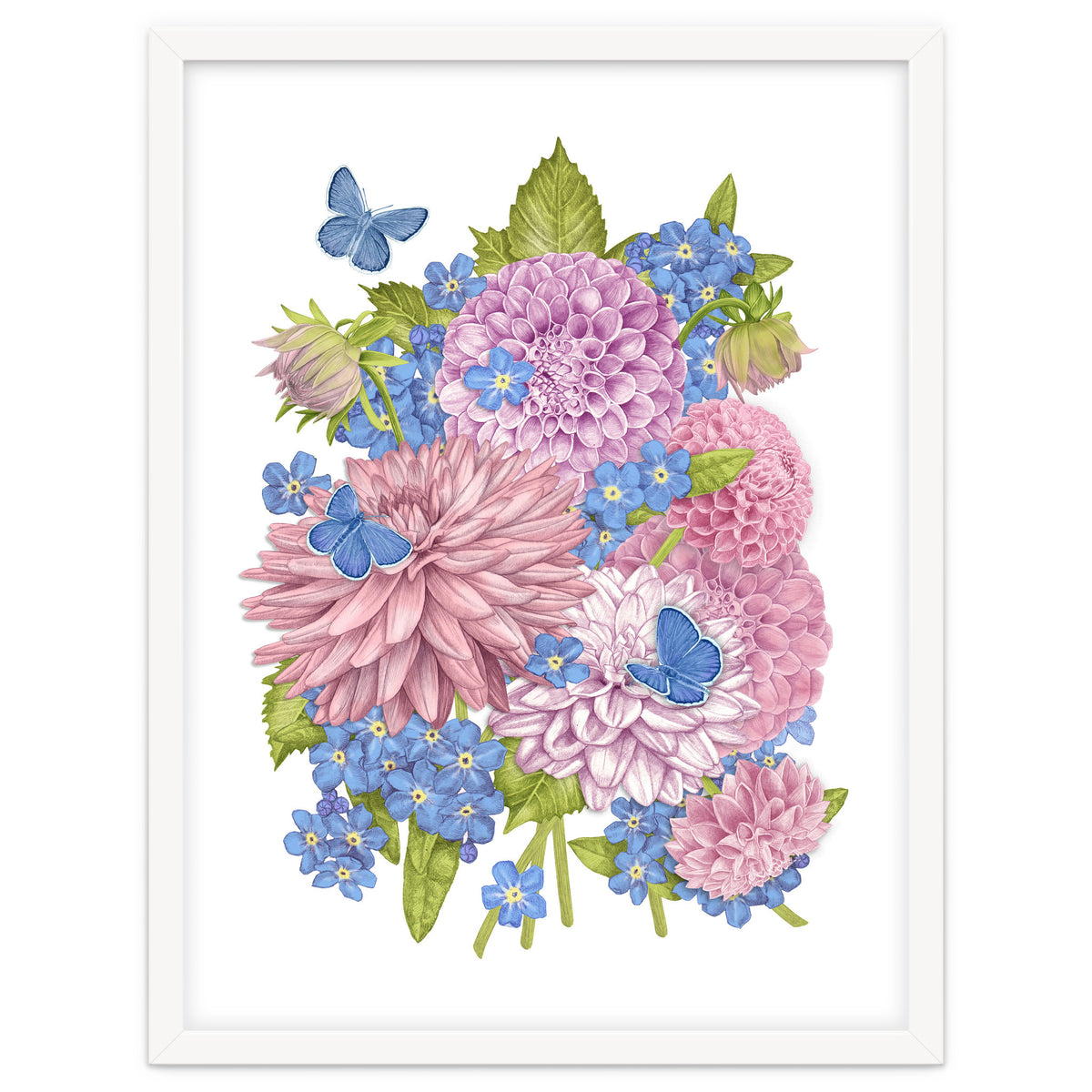 Pink Flowers and Butterflies