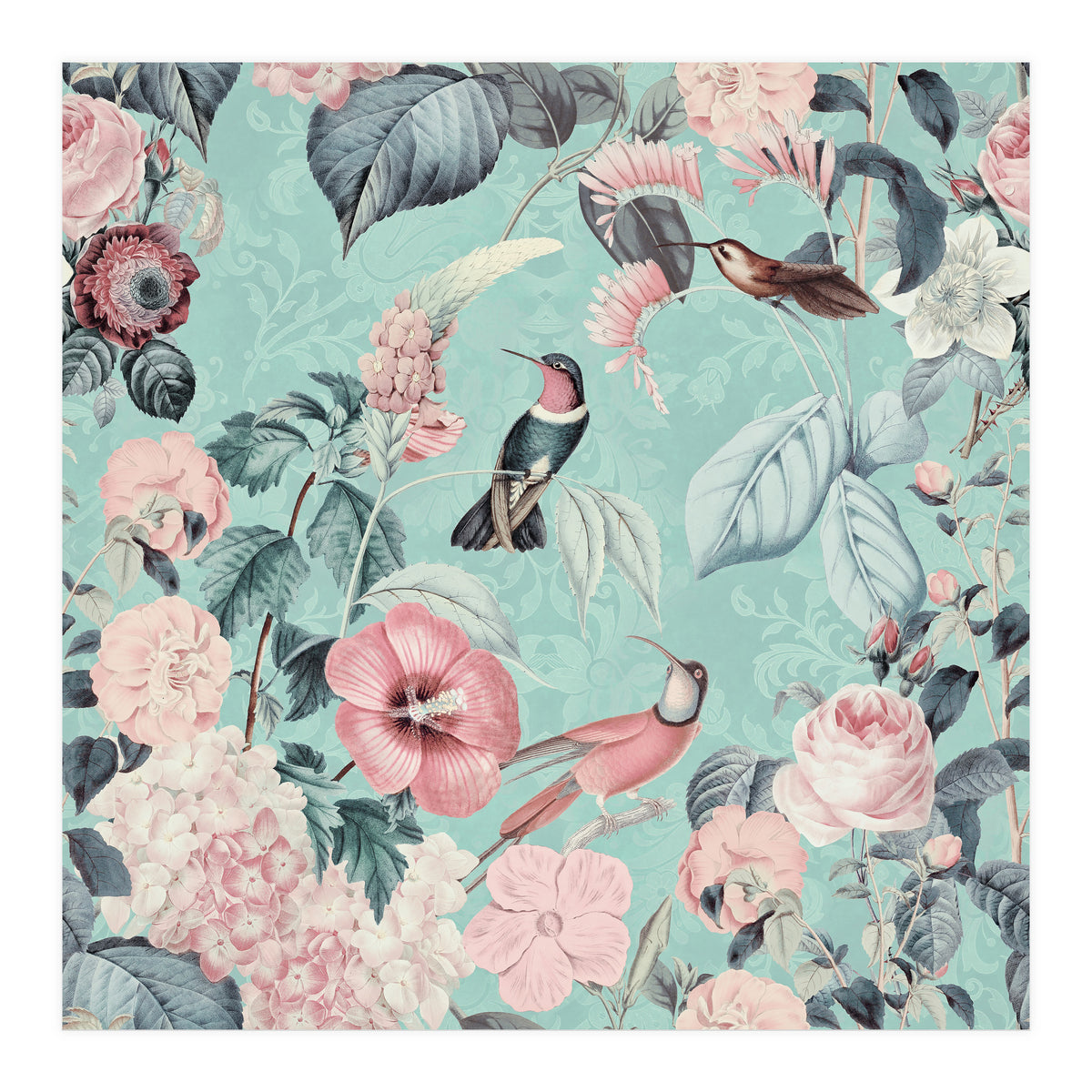 Pastel Hummingbirds Square (Print Only)