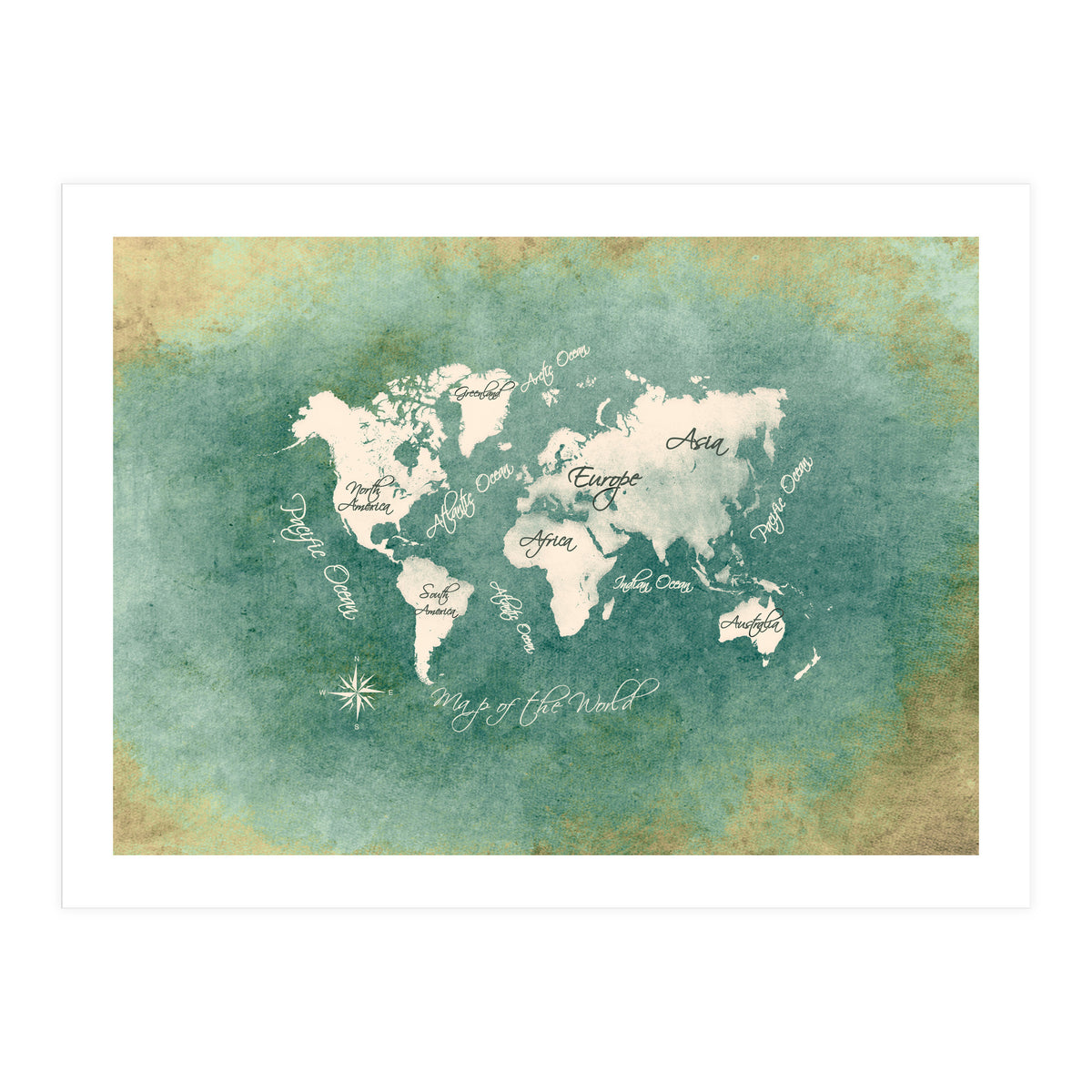 World Map White Green (Print Only)