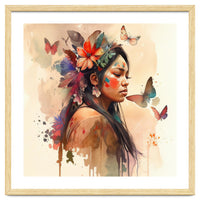 Watercolor Floral Indian Native Woman #8