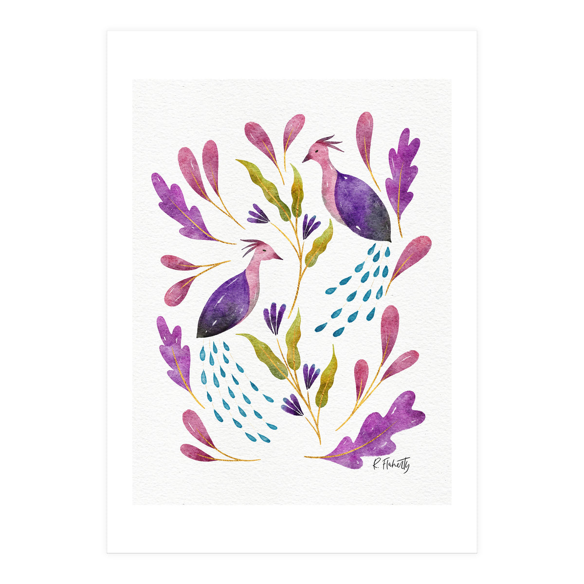 Folk Art Peacocks Purple (Print Only)