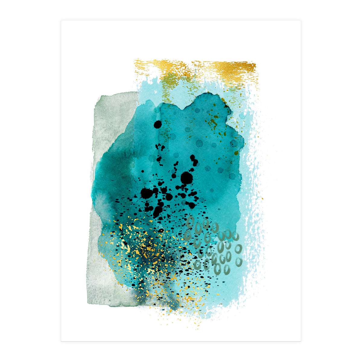 Abstract watercolour turquoise and gold (Print Only)