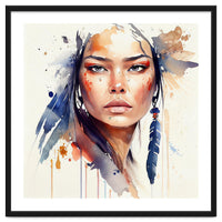 Watercolor Floral Indian Native Woman #12