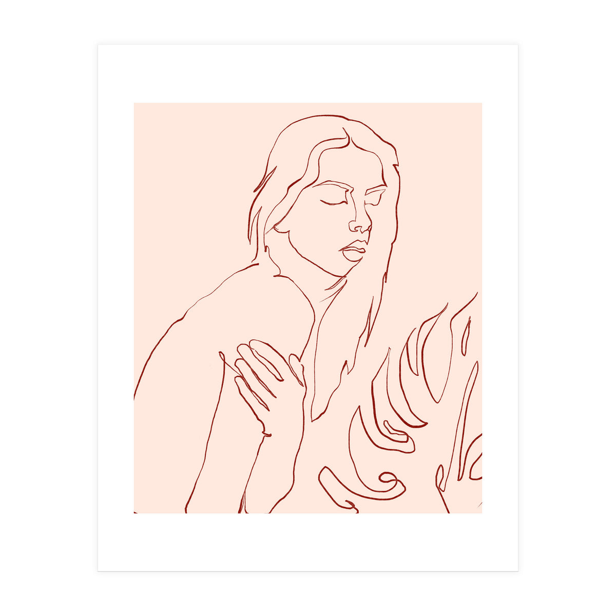 Lueur, Tropical Nude Modern Bohemian Woman Line Art, Minimal Scandinavian Sketch Blush Drawing (Print Only)