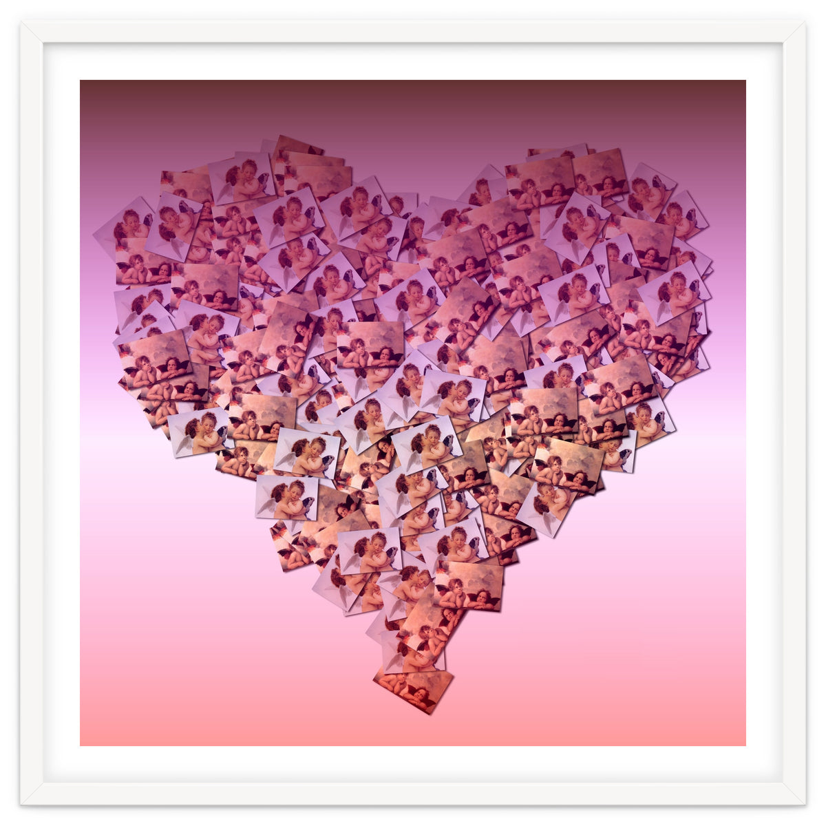 Heart collage of cuddling Cupid like characters