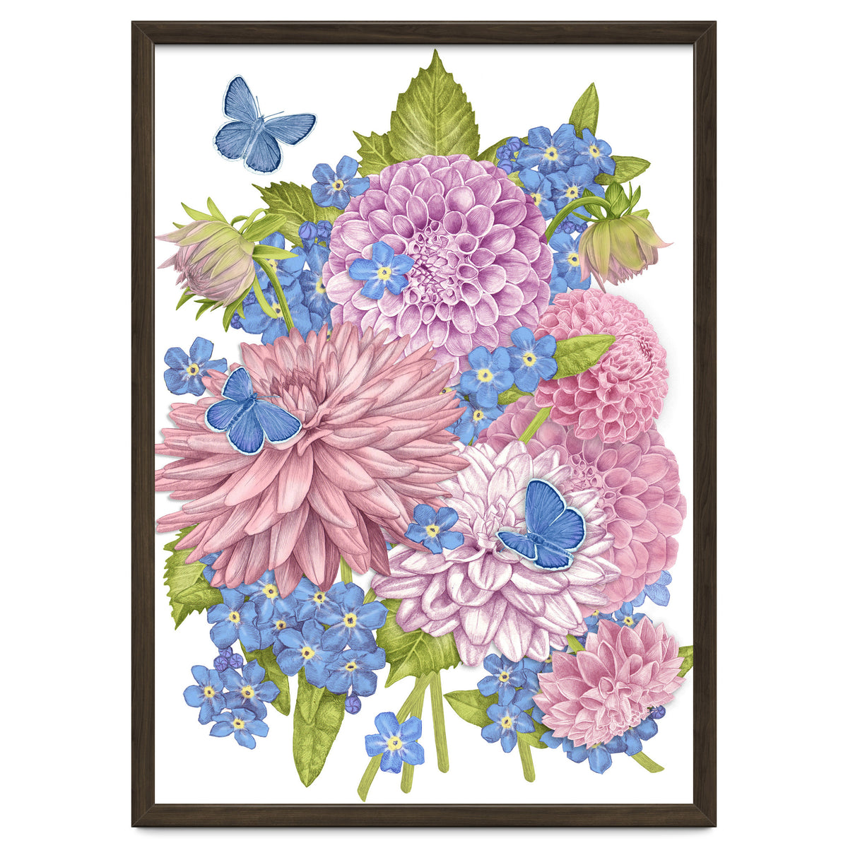 Pink Flowers and Butterflies