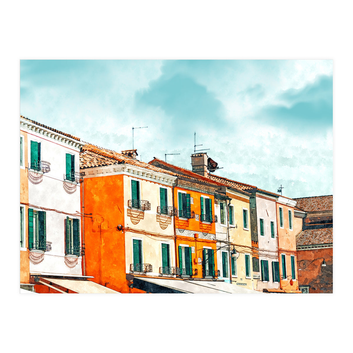 Burano Island | Colorful Patel Architecture Building | Watercolor Travel Painting (Print Only)
