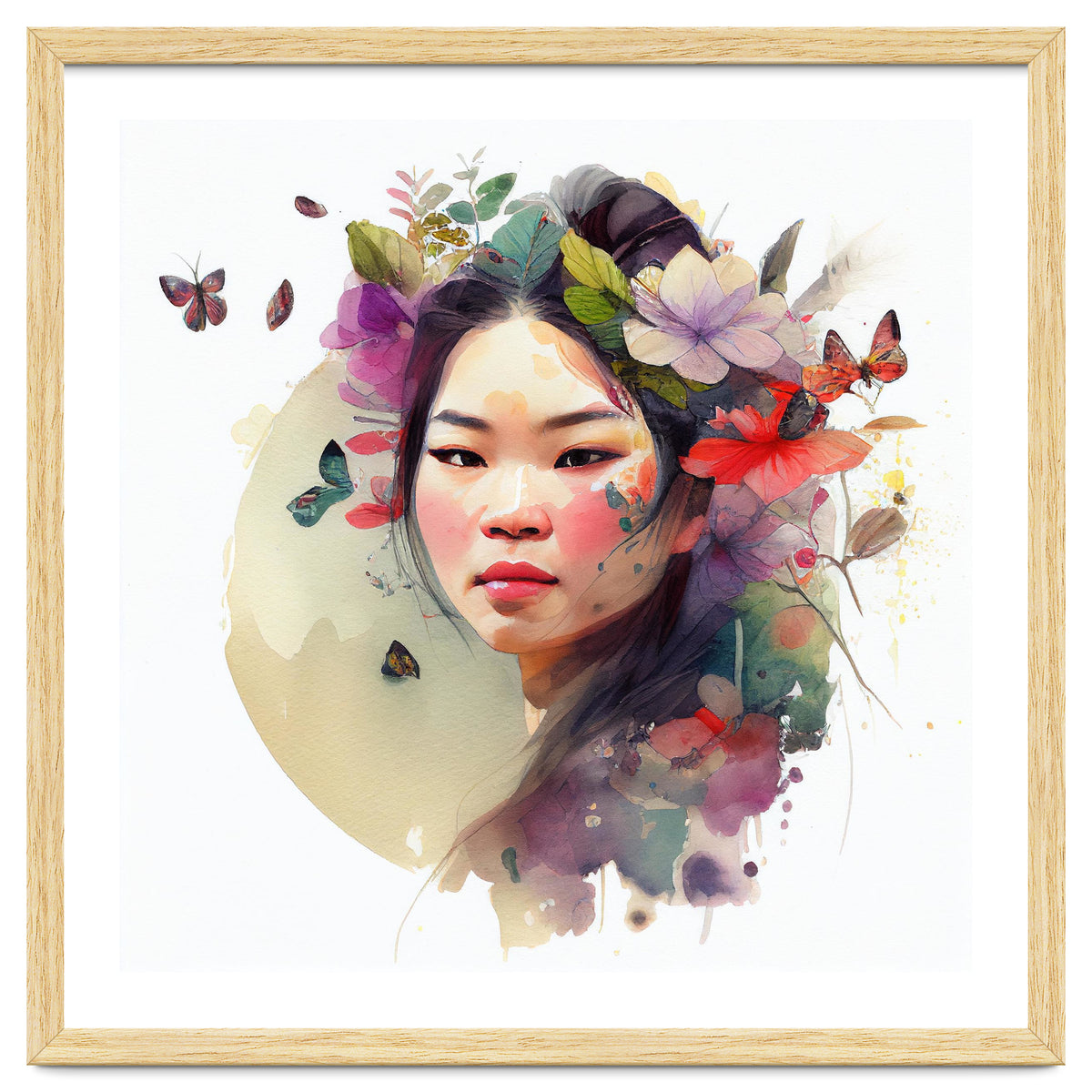 Watercolor Floral Asian Woman #3