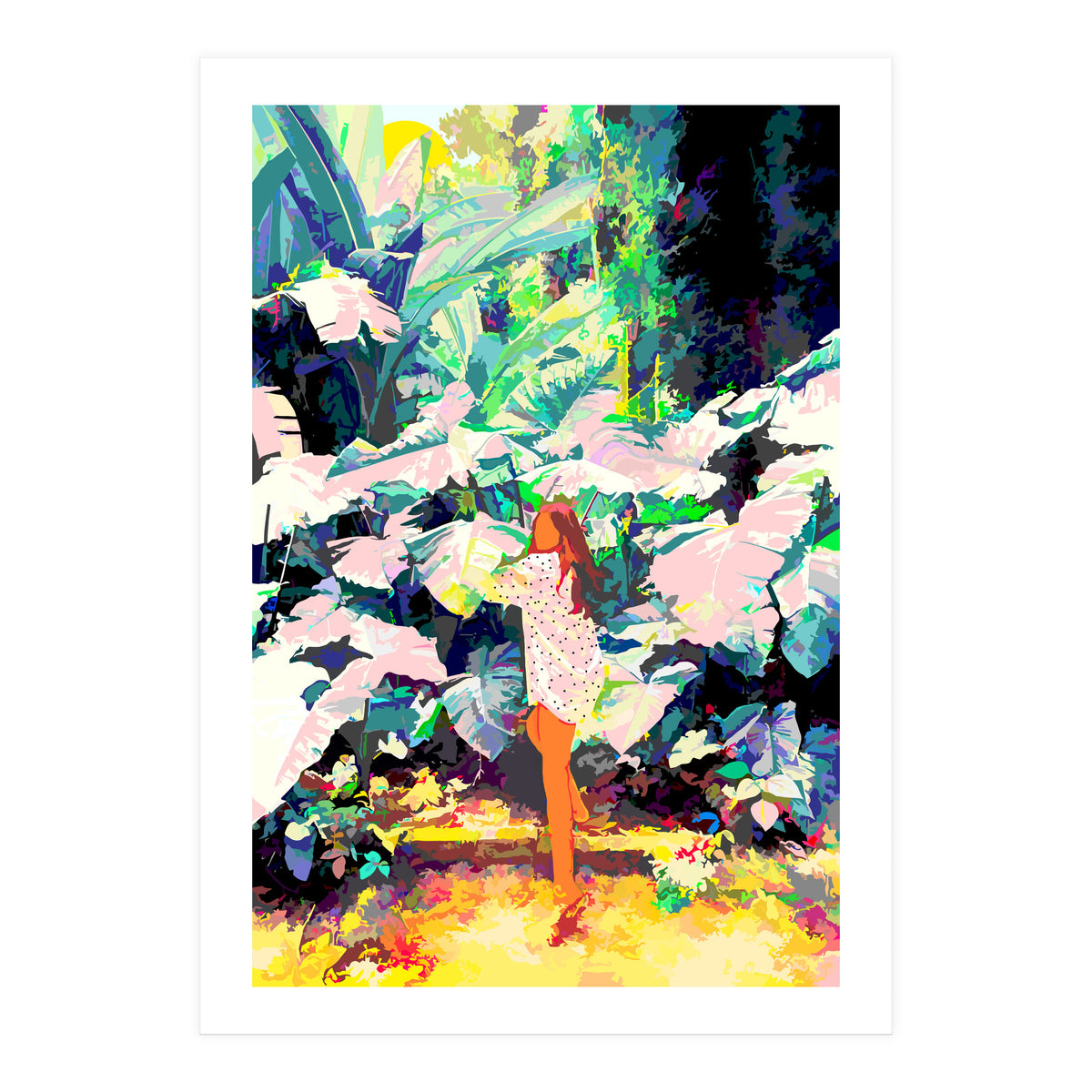 Live Quietly In a Corner Of Nature, Modern Bohemian Woman Jungle Forest Eclectic Painting (Print Only)