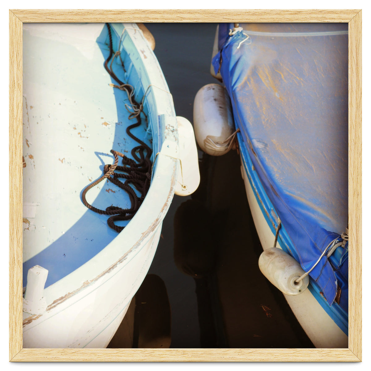 Blue and white wooden fishing boats