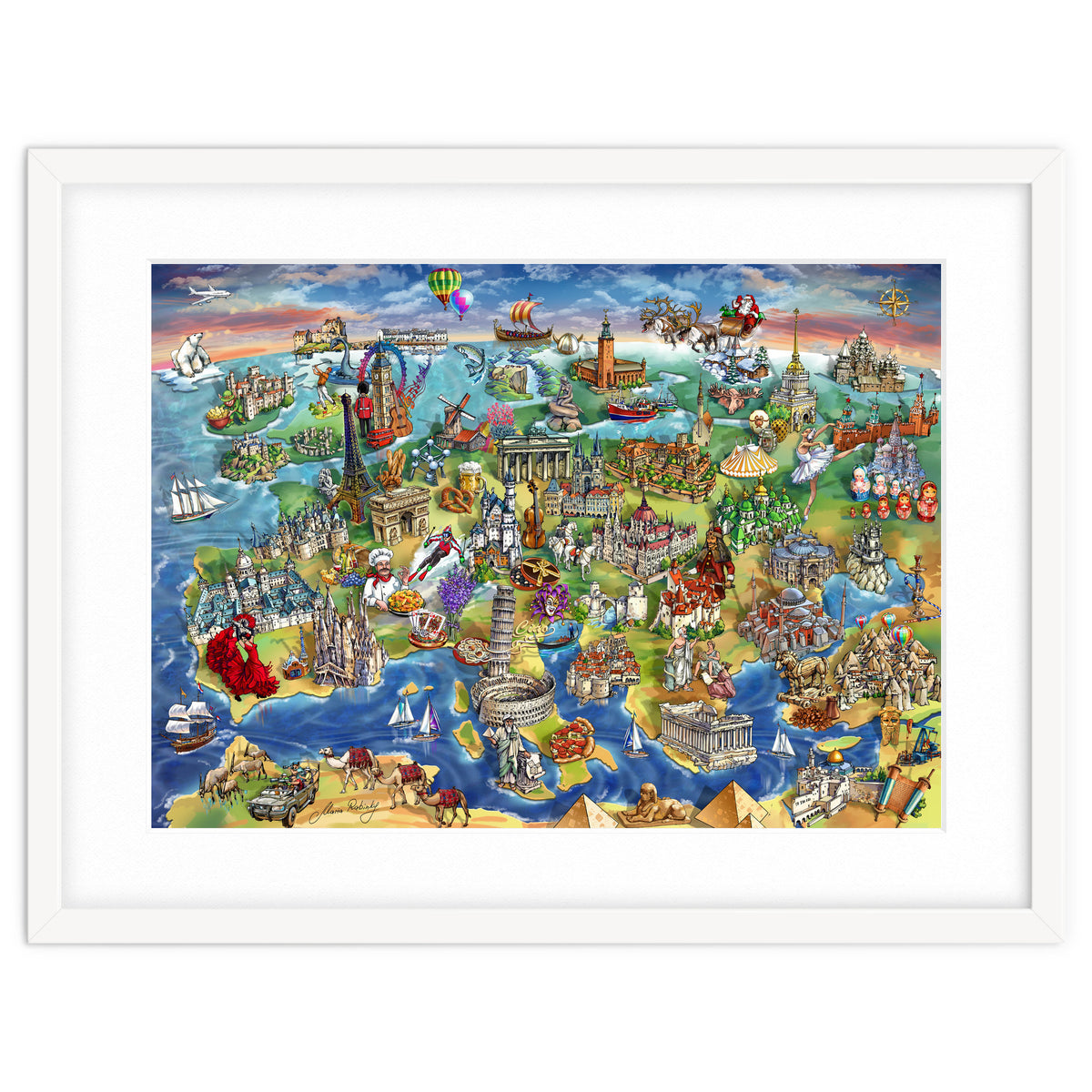 European World Wonders Illustrated Map