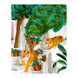 Tigers in Greece | Santorini Travel Architecture, Wildlife Animal Painting | Watercolor Illustration (Print Only) thumbnail