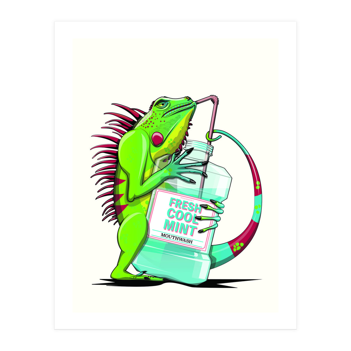 Iguana using Mouthwash, Funny bathroom humour (Print Only)