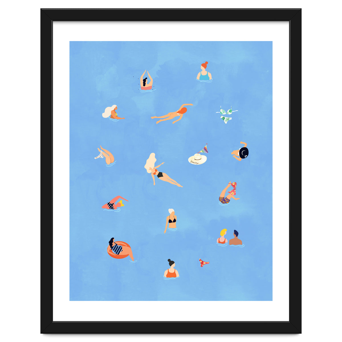 Summer Weekend in The Ocean Watercolor Swim Painting | Travel People Chic Eclectic Boho Fun