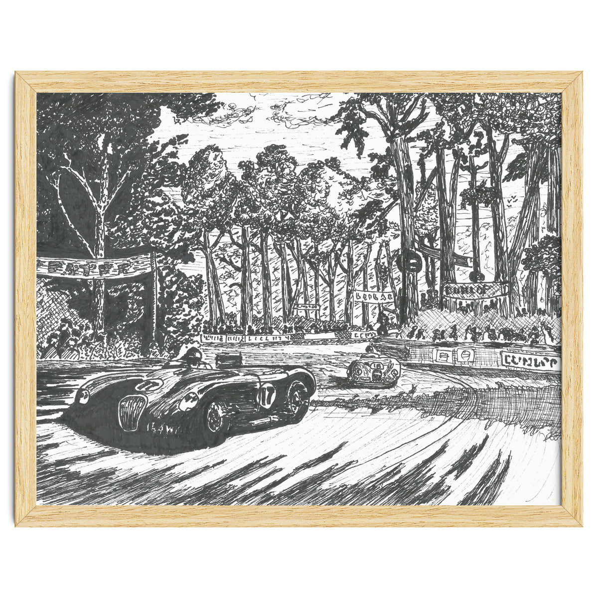 Jaguar C-Type Classic Le Mans Ink Drawing