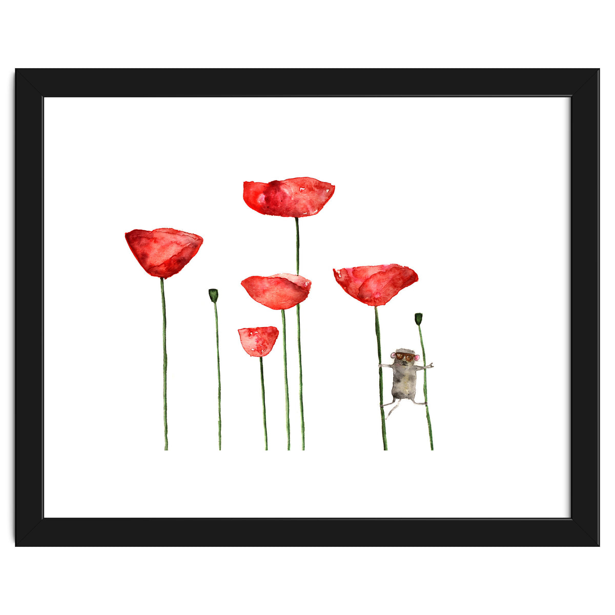 Little mouse loves big poppies || watercolor for nursery