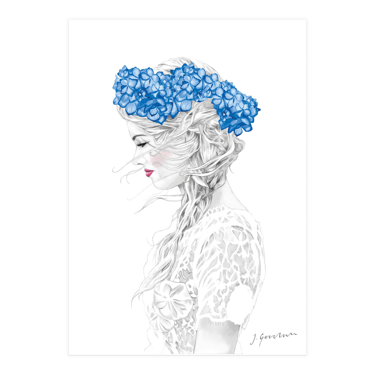 Blue Hydrangea Girl (Print Only)
