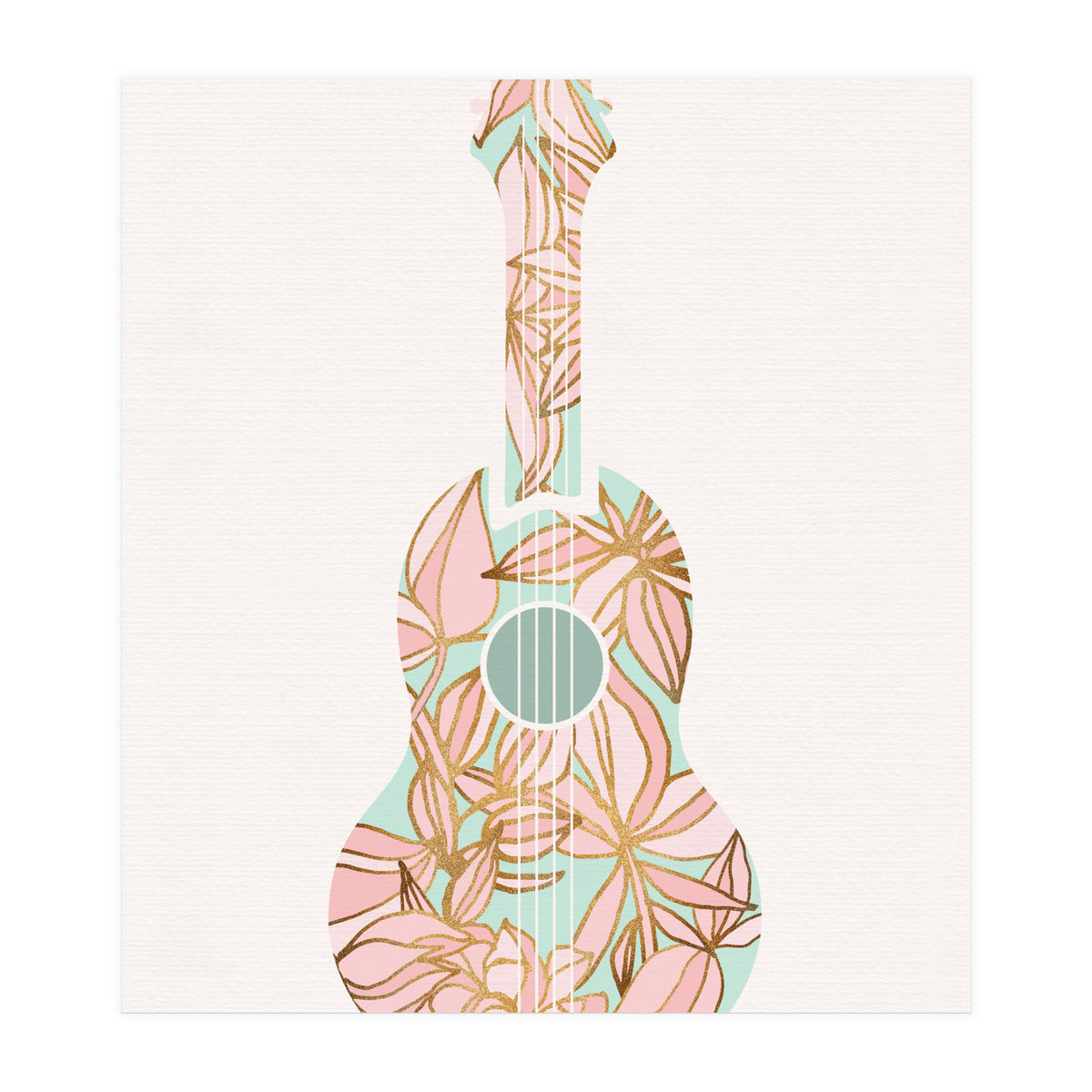 Aqua and Pink Floral Ukulele (Print Only)