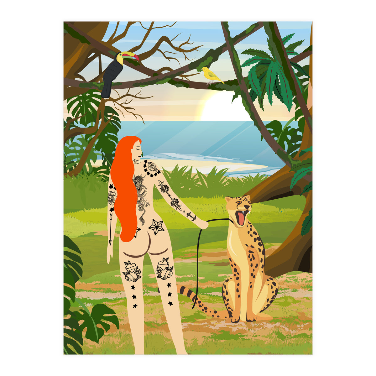 Tattooed Girl with Cheetah (Print Only)