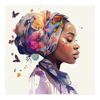 Watercolor Floral Muslim African Woman #1 (Print Only)