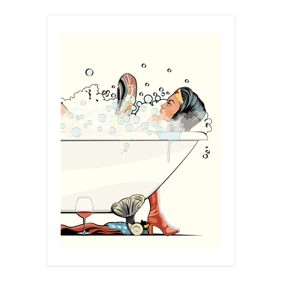 Wonder Woman in the Bath, funny Bathroom Humour (Print Only)
