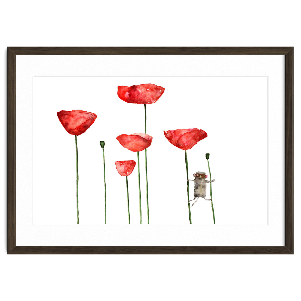 Little mouse loves big poppies || watercolor for nursery