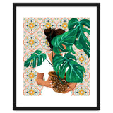 Monstera Plant Lady | Modern Bohemian Morocco Decor | Tropical Botanical Tiles thumbnail