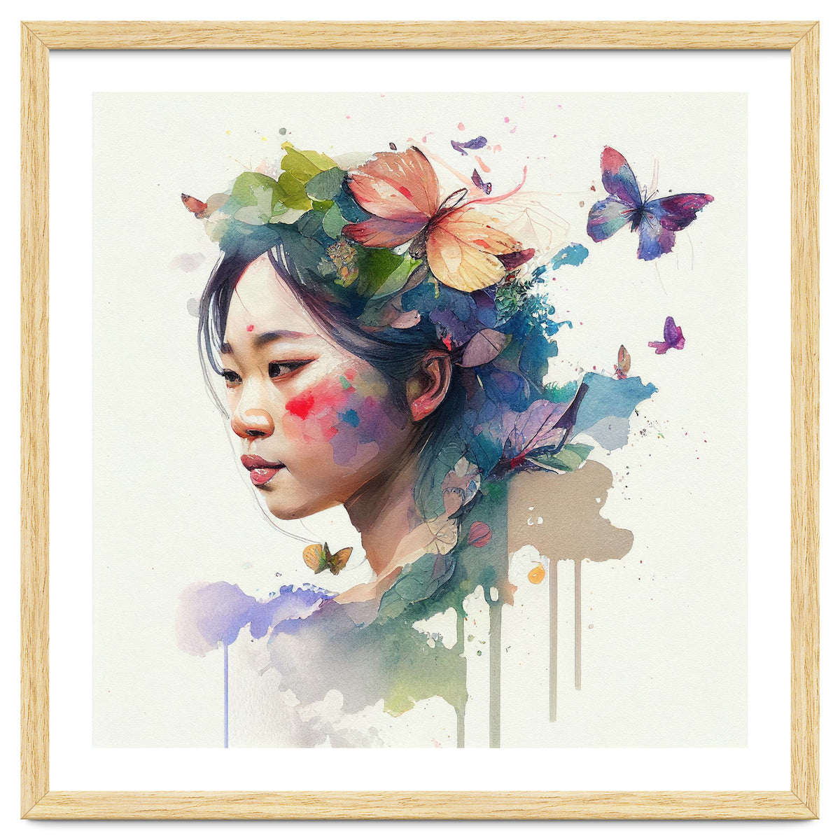 Watercolor Floral Asian Woman #7