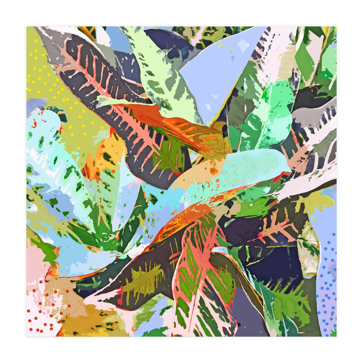 Jungle Plants, Tropical Nature Dark Botanical Illustration, Eclectic Colorful Forest Painting (Print Only)