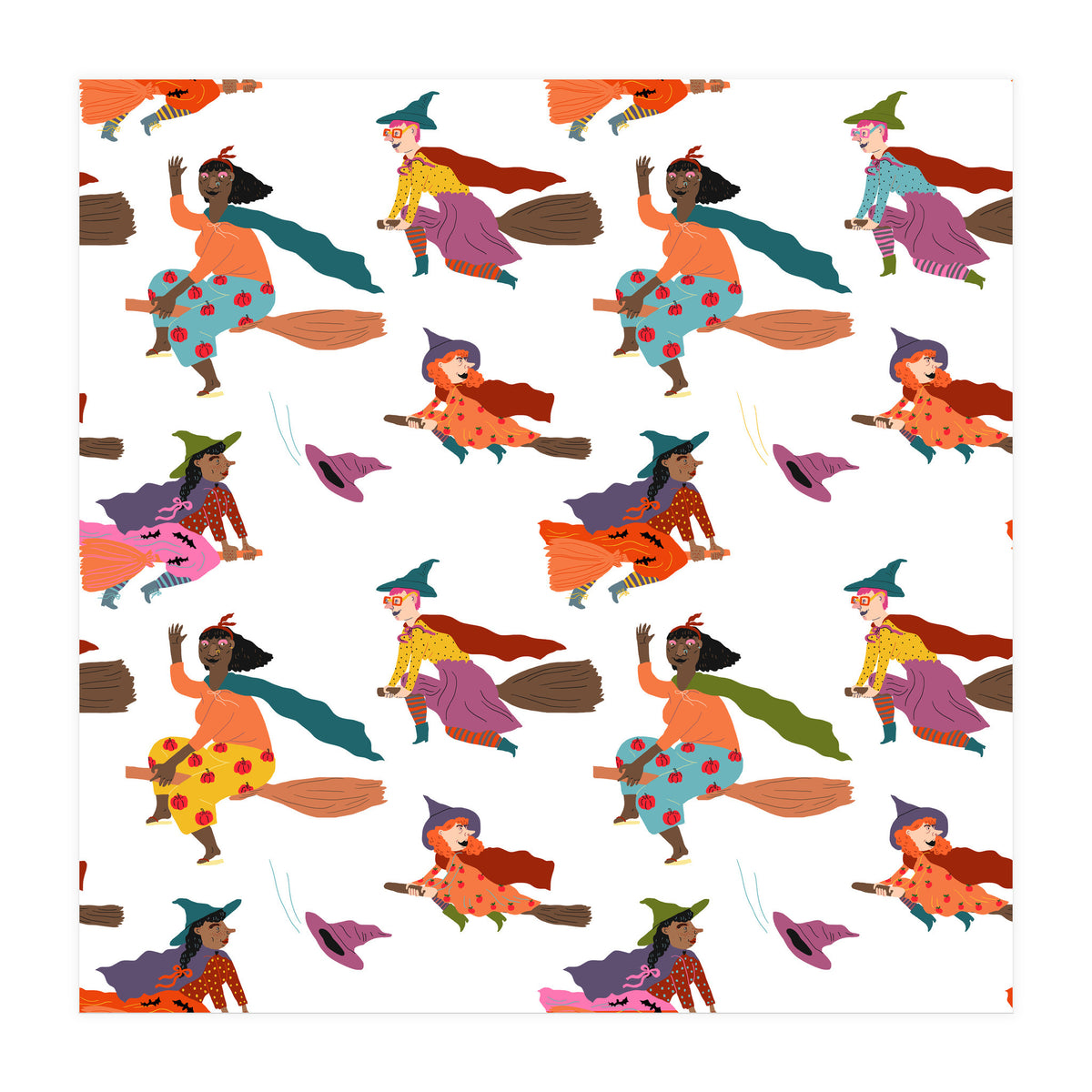 Tiny Witches Pattern (white Backgrownd) (Print Only)