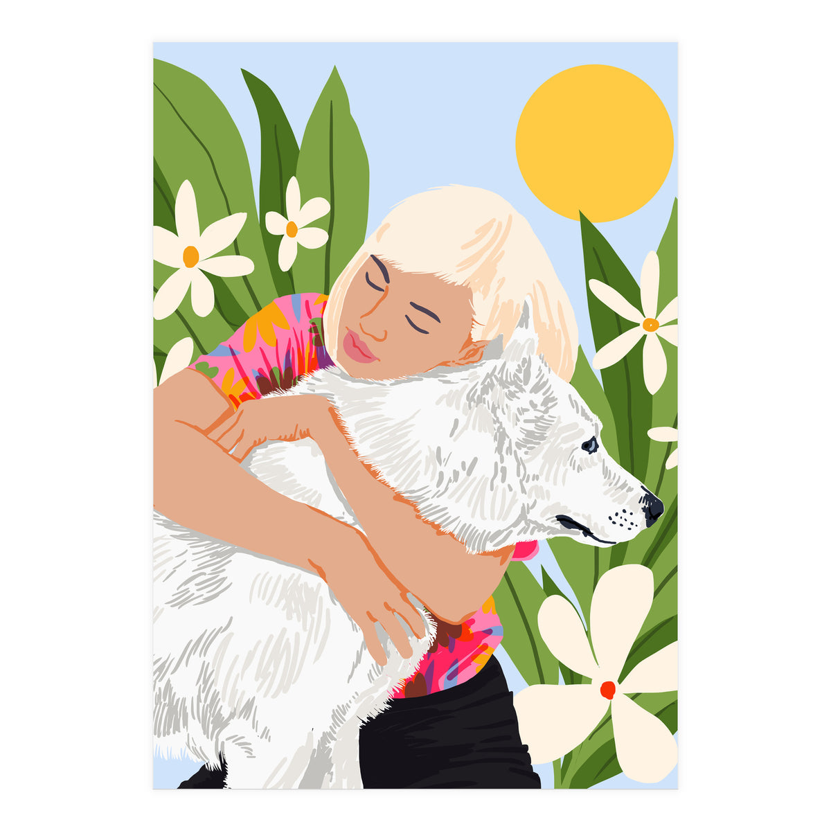 All You Need Is Love & A Dog | Pets Urban Jungle Bohemian Woman Illustration (Print Only)