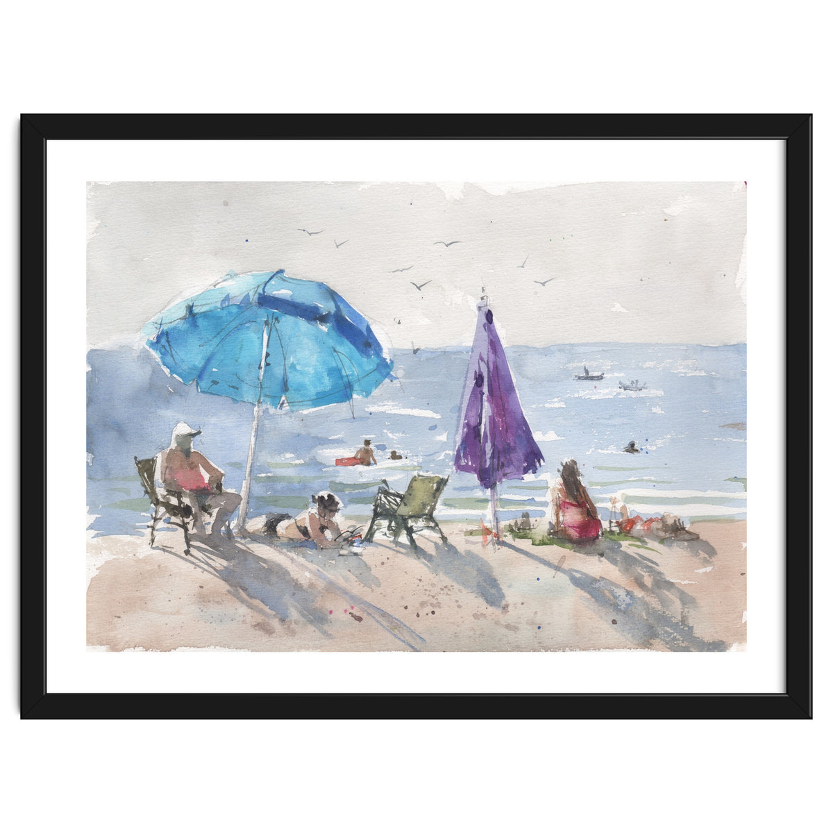 Under an umbrella in the sun. Watercolor