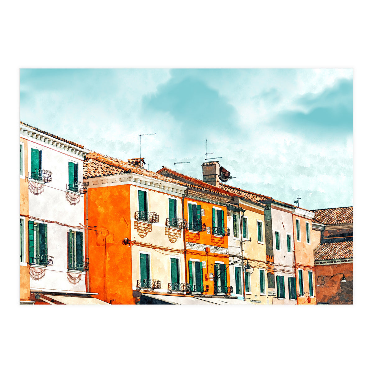Burano Island | Colorful Patel Architecture Building | Watercolor Travel Painting (Print Only)