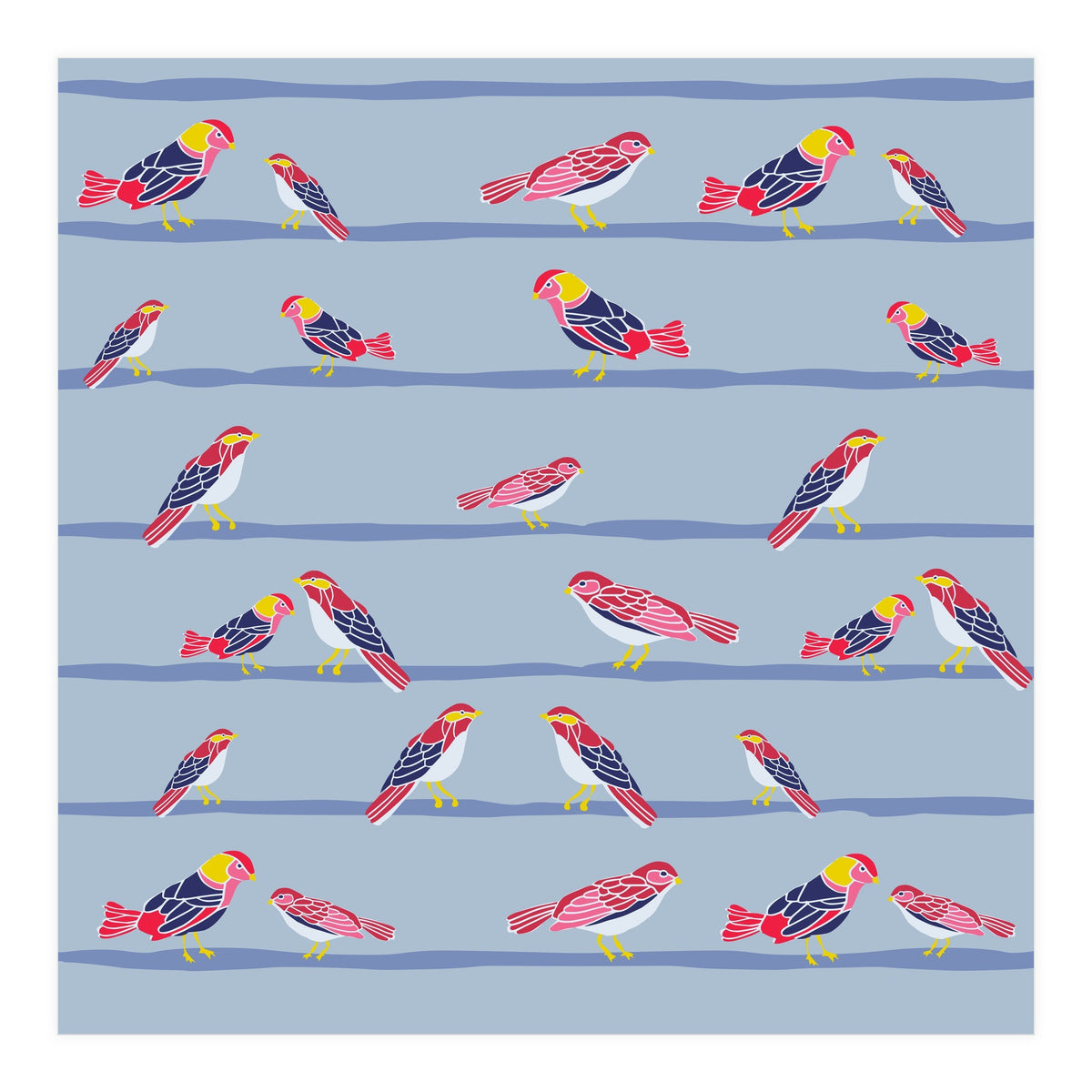 Colorful birds on a wire pattern (Print Only)