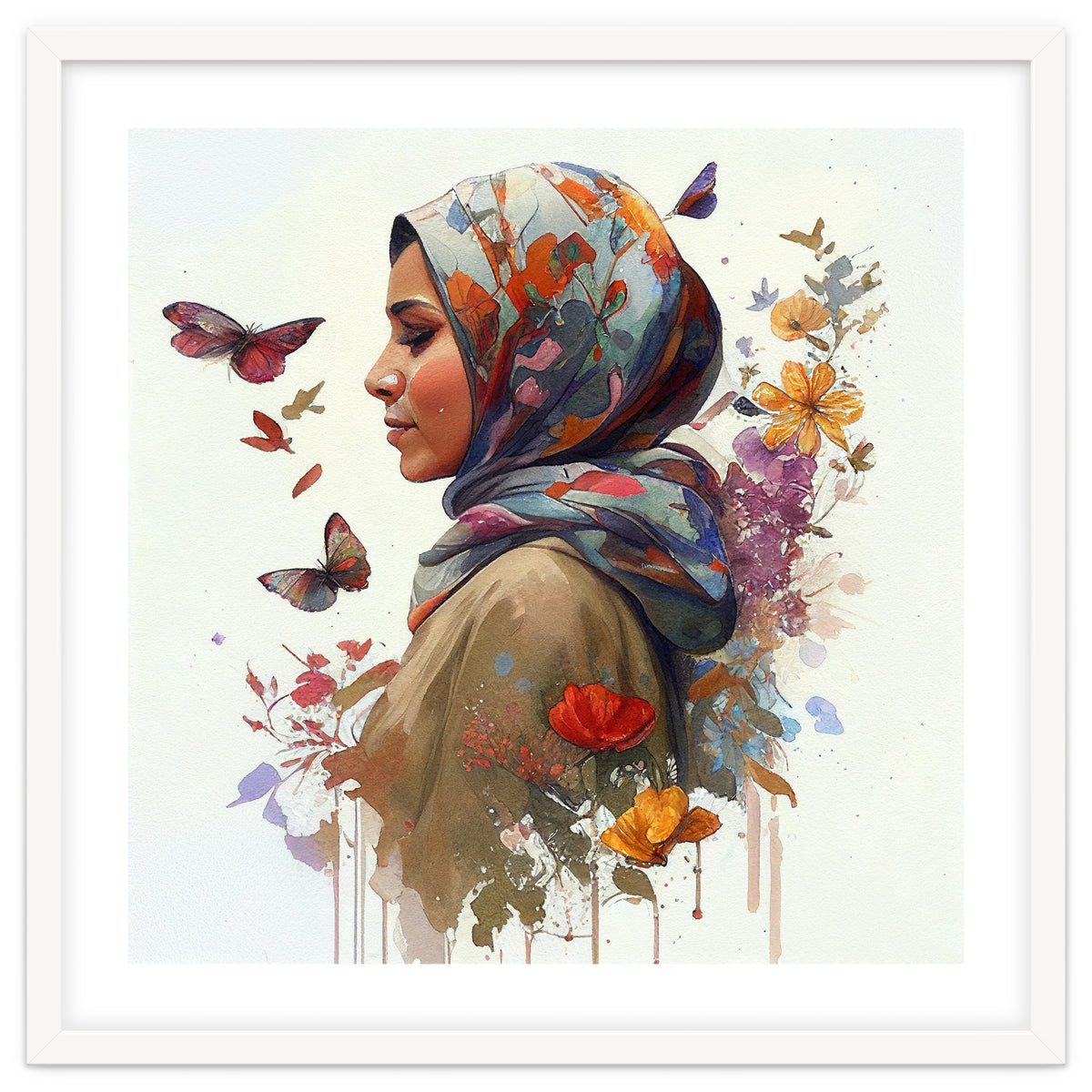 Watercolor Floral Muslim Woman #2
