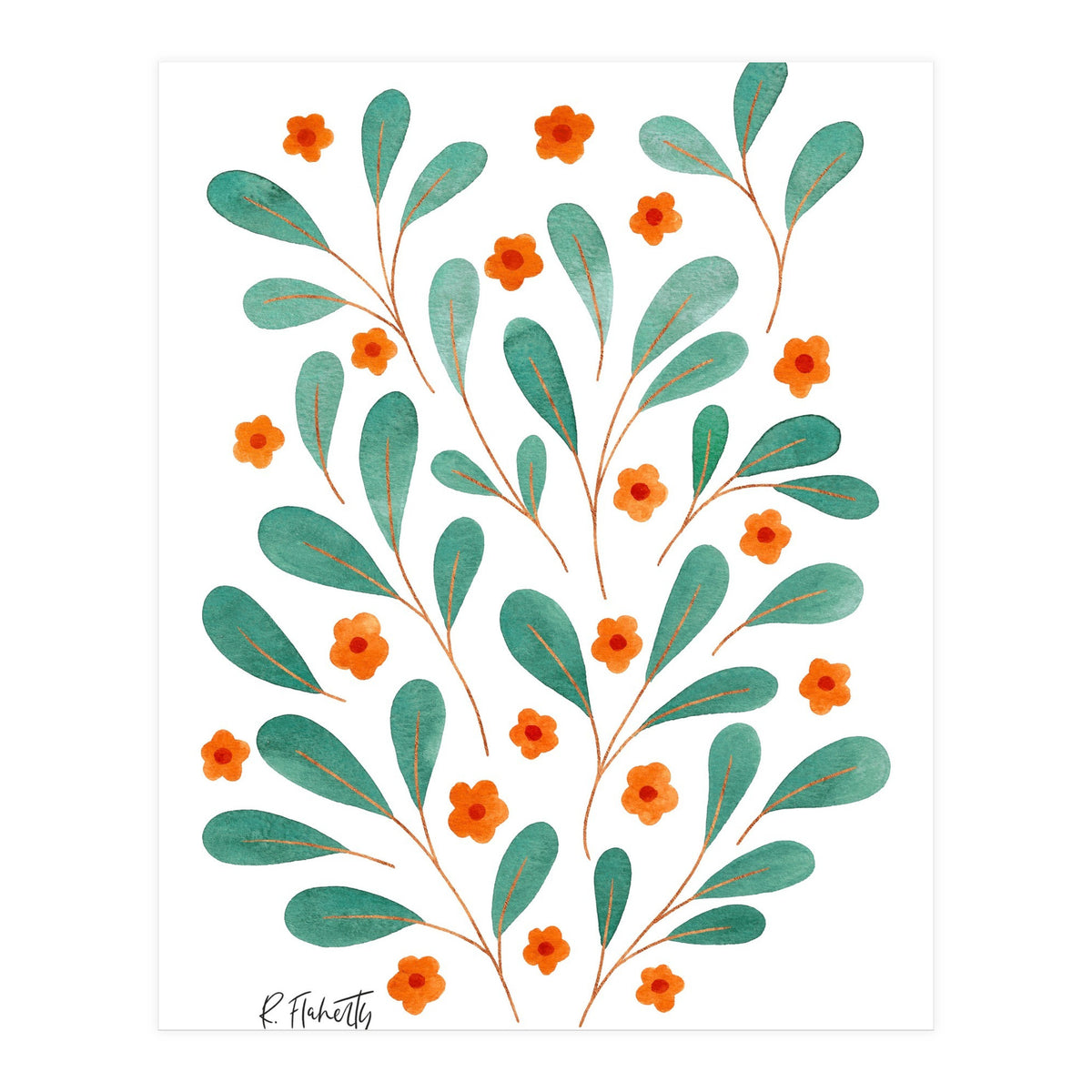 Springtime Floral | Orange and Green (Print Only)