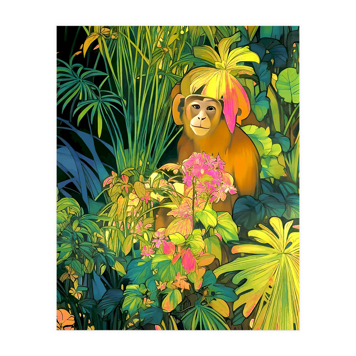 Daydreamer, Coming of Age Monkey Tropical Jungle Plants, Wildlife Botanical Nature Forest Bohemian Animals (Print Only)