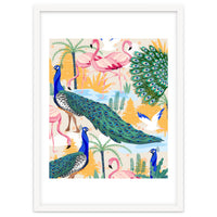 Utopia, Tropical Wildlife Animals, Flamingo Peacock Seagull Vintage Botanical Palm