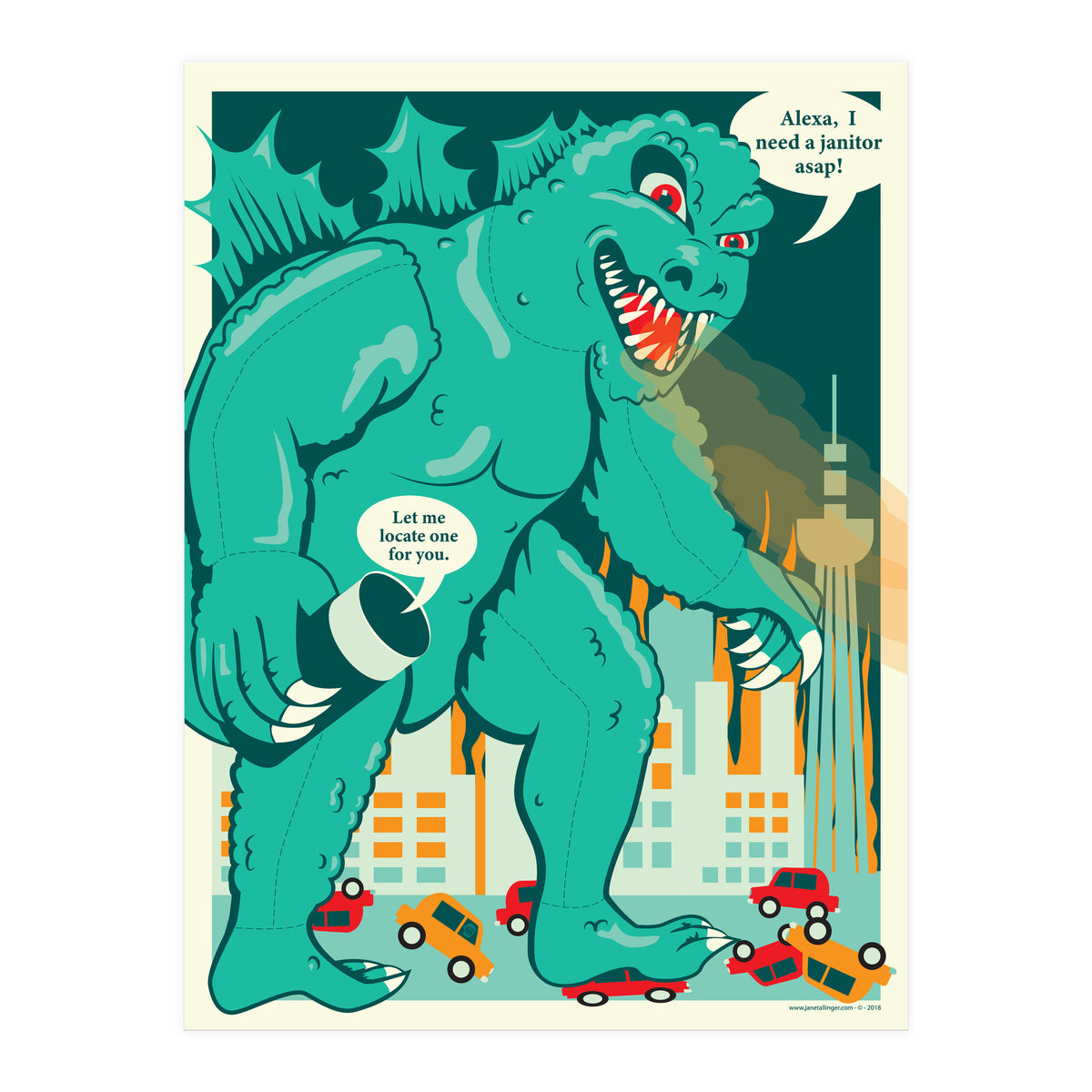 Godzilla vs Alexa (Print Only)